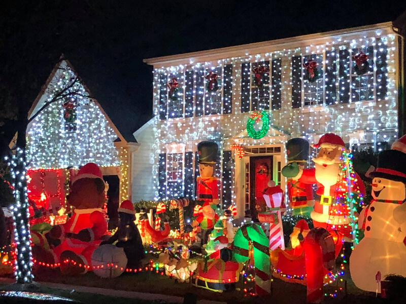 Holiday inflatables in a front yard